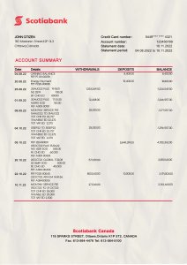 CA-Canada Scotiabank Bank Statement PSD Template