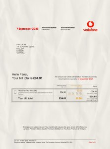 Vodafone Phone Mobile Bill UK PSD Template Download